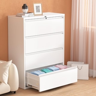 4 Drawer Lateral Filing Cabinet with Lock for Home Office, Lockable Metal Wide Office File Cabinet for Letter/Legal/F4/A4