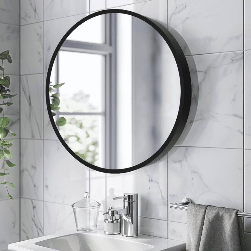 Metal Framed Wall-Mount Bathroom Medicine Cabinet with Mirror, Large Storage Space, Black Iron Powder Material