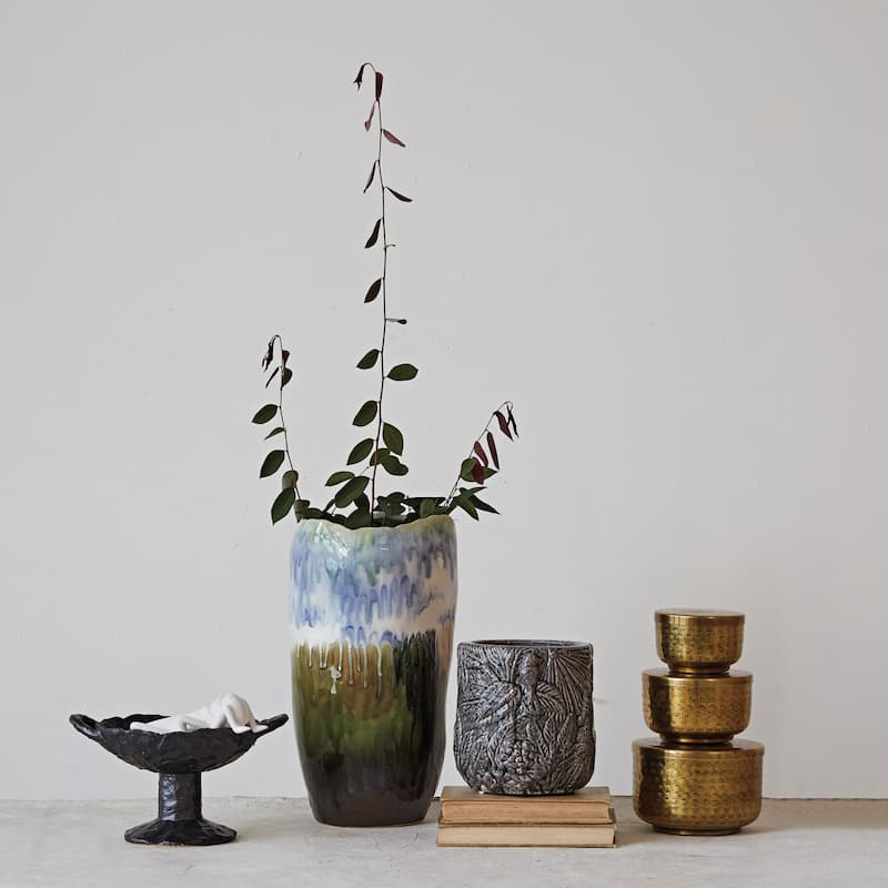Decorative Stoneware Vase with Reactive Glaze