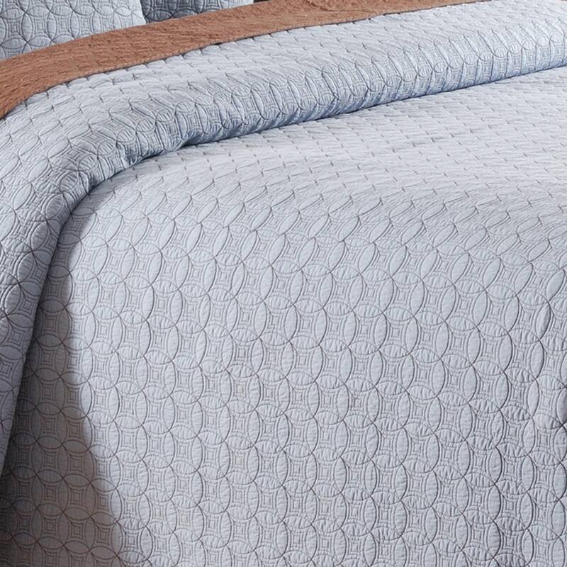 Circle Ring Blue Full/Queen Quilt 100% Cotton Machine Washable Reversible Bedspread Coverlet