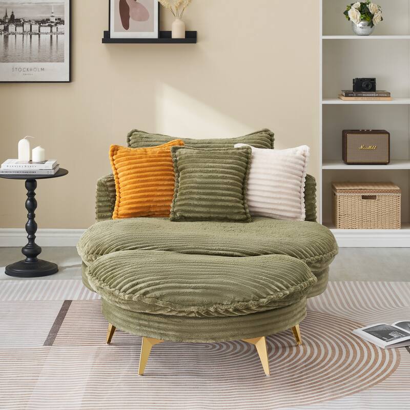 Comfortable Upholstered Armless Chair with Ottoman - Green