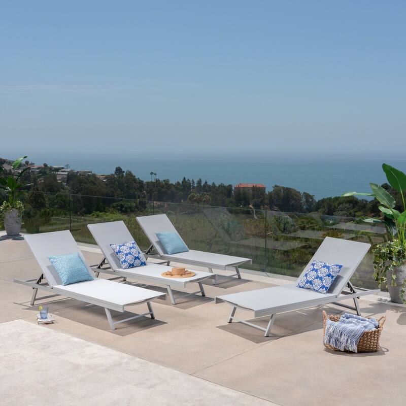Salton Outdoor Aluminum Mesh-seat Chaise Lounge (Set of 4) by Christopher Knight Home