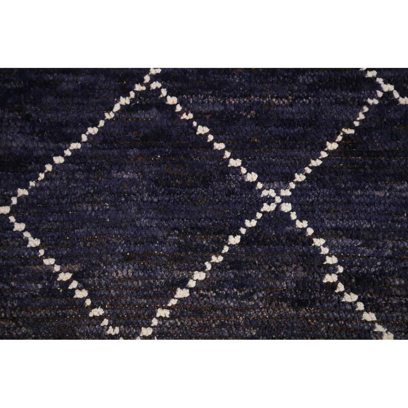 Navy Blue Trellis Moroccan Area Rug Hand-Knotted Wool Carpet - 6'9"x 10'5"