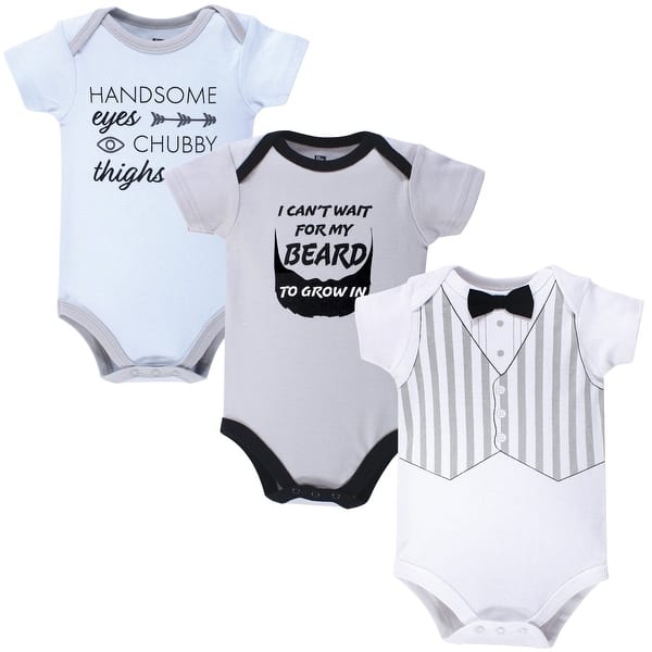 slide 1 of 1, Hudson Baby Infant Boy Cotton Bodysuits 3pk, Handsome Eyes 0-3 Months - Handsome Eyes