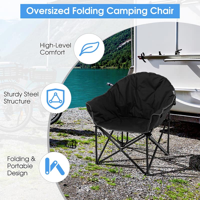 Costway Folding Camping Moon Padded Chair with Carry Bag Cup Holder - 32''x 31.5''x 35.5''