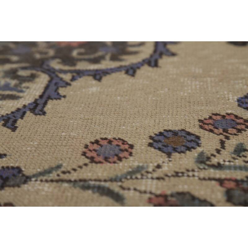 Tabriz Persian Vintage Rug Hand-Knotted Traditional Beige Wool Carpet - 7'8" x 11'2"