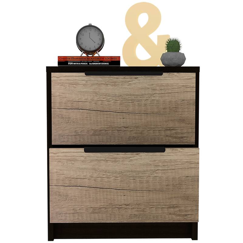 Compact Two-Drawer Nightstand with Metal Handles, Ideal for Bedroom or Living Room