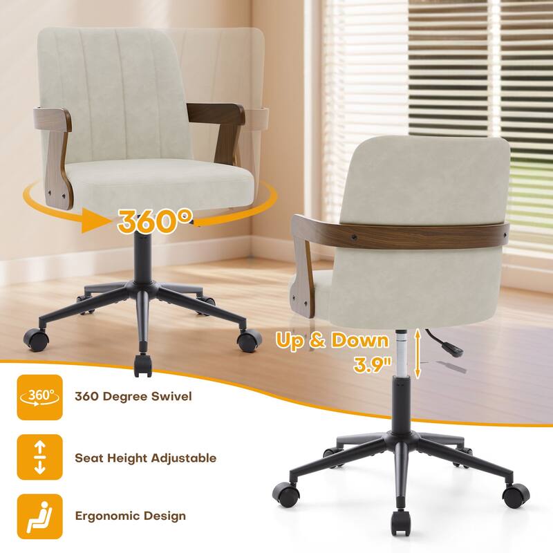 Swivel Home Office Chair Adjustable Height Desk Chair with Wheels and Armrests - 32.7"-36.6"H x 19.9"W x 22.8"D