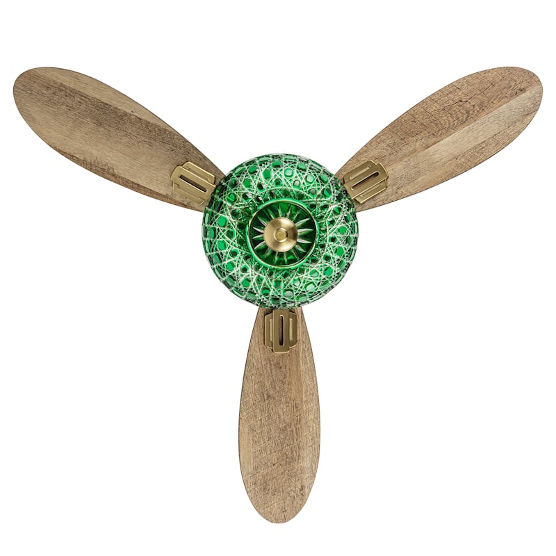 Izzy River of Goods 3-blade 42-inch Modern Indoor Ceiling Fan with Green Hand-Cut Glass Shade and Remote Control
