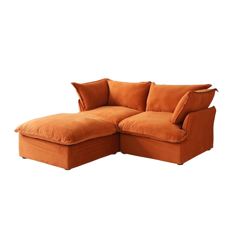 Velvet Sectional Sofa, Comfy Down Feather Deep Seat Modular Lounge Couch With Storage Ottoman