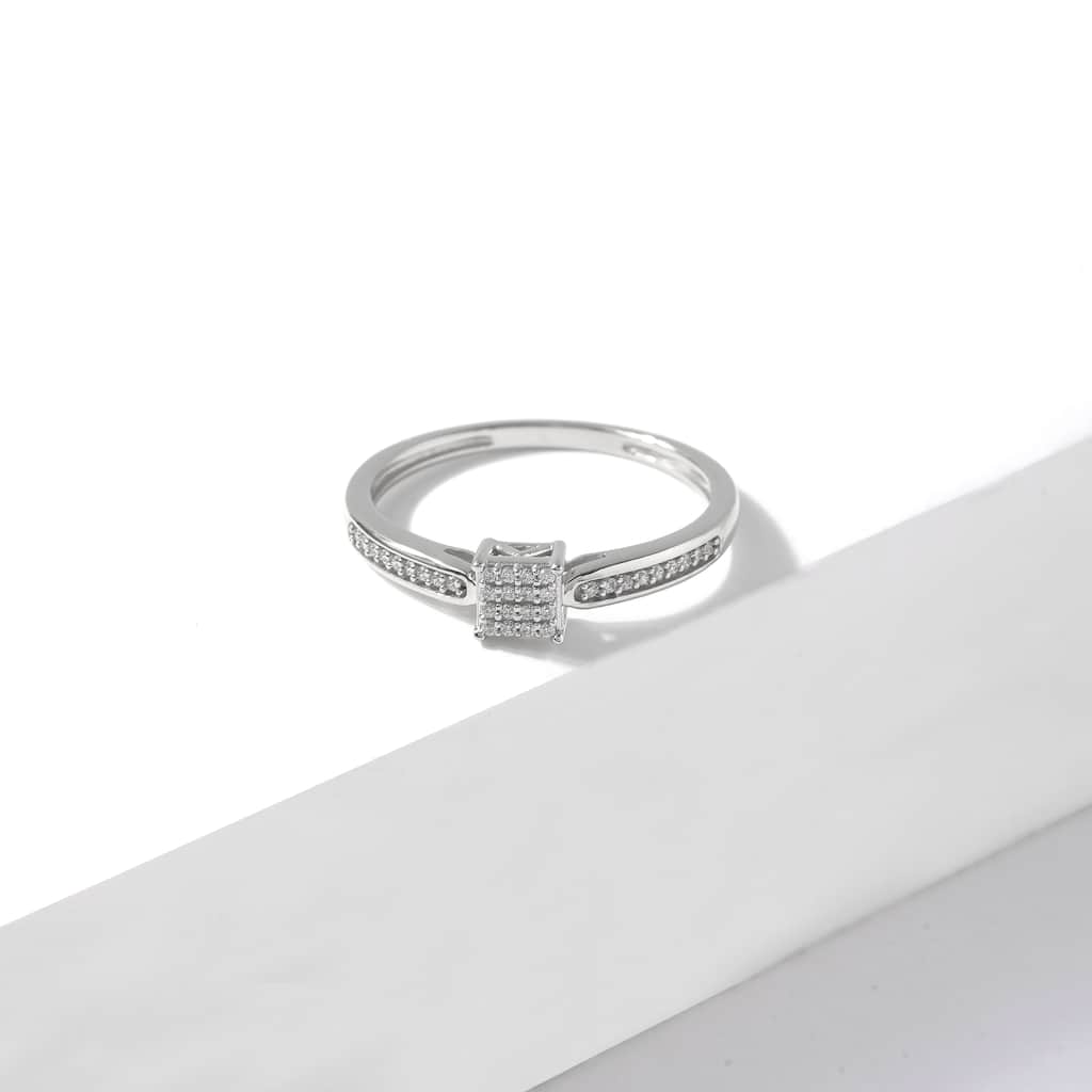 10k White Gold 1/10ct TDW Diamond Cluster Engagement Ring