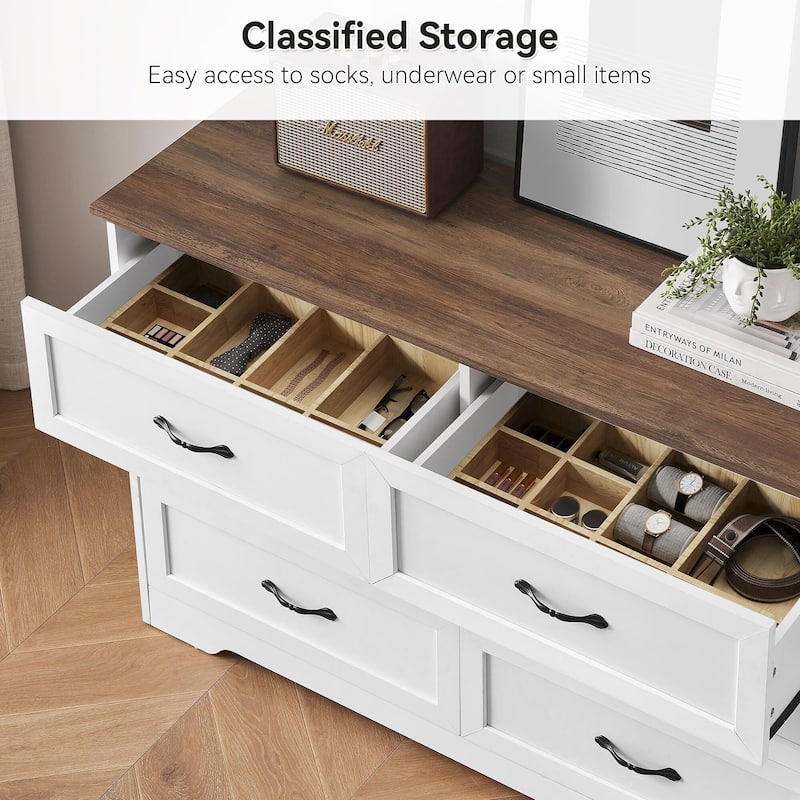 5/6 Drawers Dresser for Bedroom,Chest of Drawers with Wide Metal Handle,Farmhouse Modern Wooden Dresser