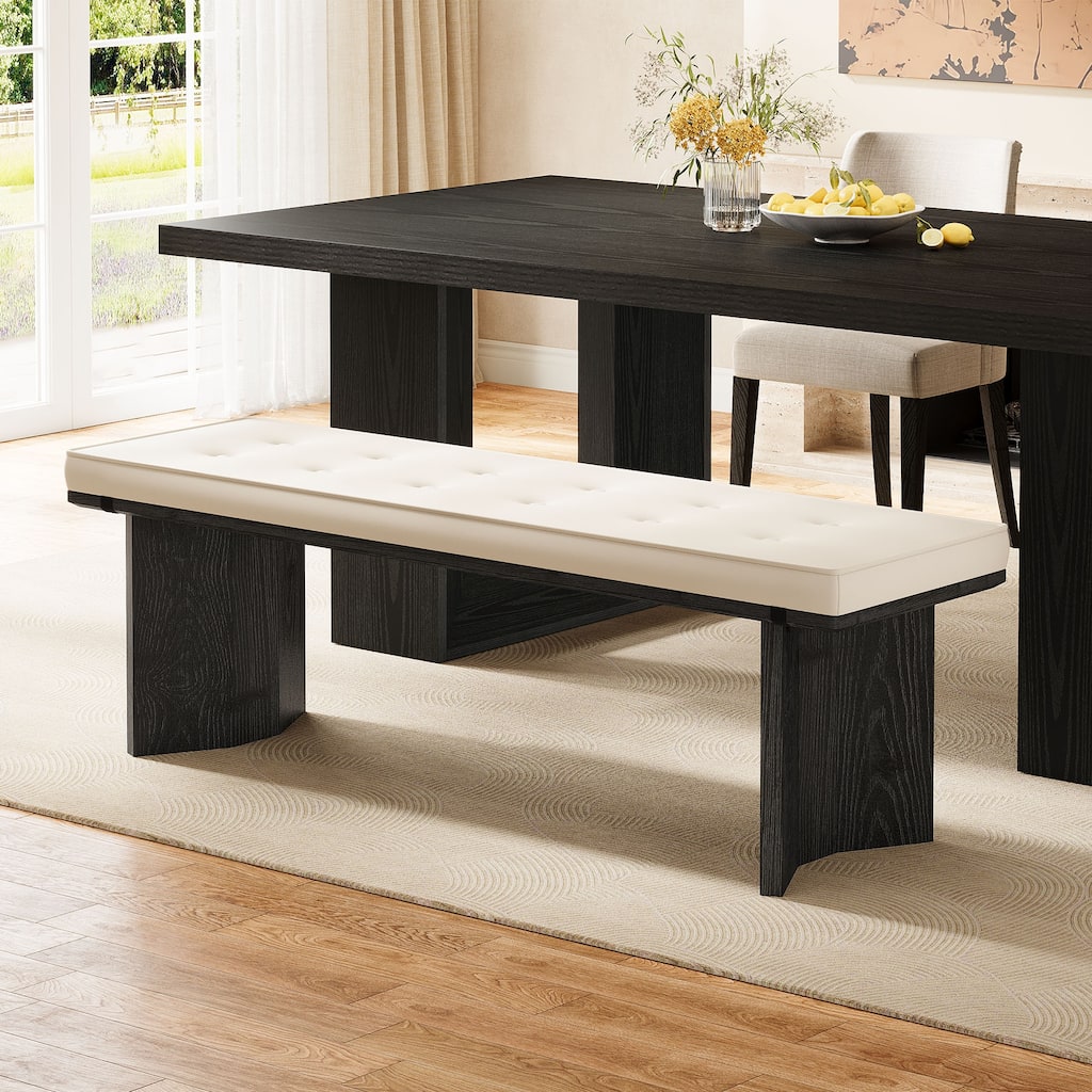 55-Inch Wood Dining Bench with Removable Cushion