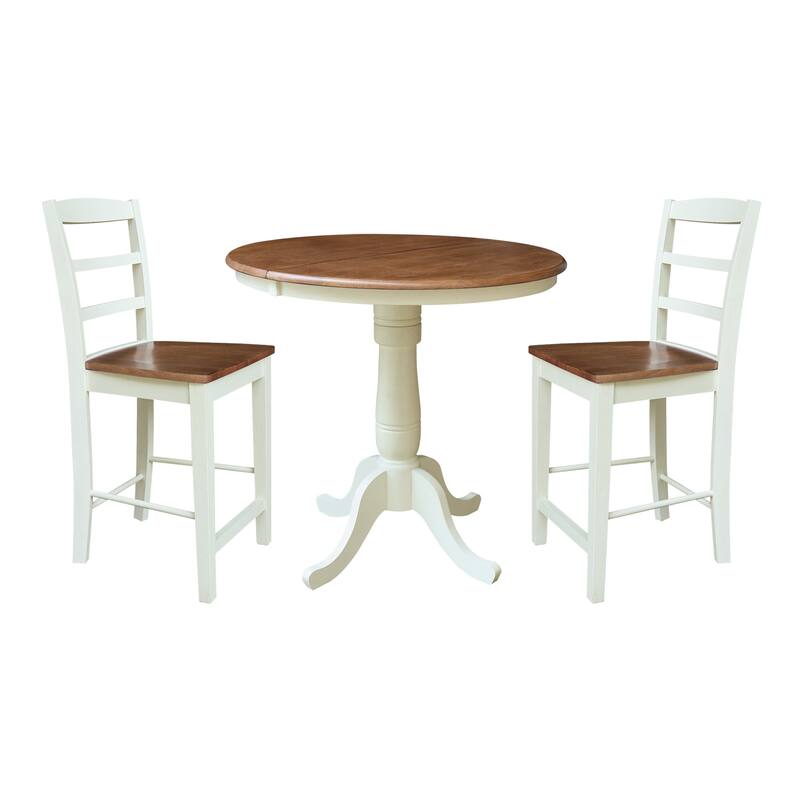 36" Round Top Pedestal Extension Dining Table with 12" Leaf and Stools - 3-Piece - Hickory/Shell
