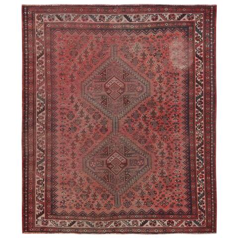 Hand Knotted Red Overdyed & Vintage with Wool Oriental Rug (5'2" x 6'2") - 5'2" x 6'2"