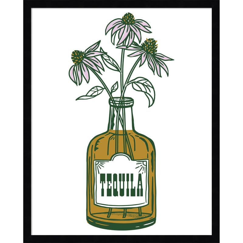 Tequila Potted Florals by The Whiskey Ginger Wood Framed Wall Art Print