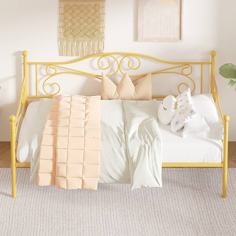VECELO Scroll Design Metal Twin Size Daybed with Roman Column Legs 440 LBS Capacity Sofa Bed 440 lbs Capacity for Living Room