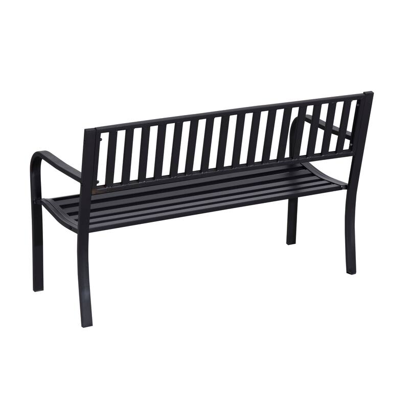 Outsunny 50" Slatted Steel Outdoor Decorative Patio Lawn Garden Park Bench with Durable Rust-Fighting Material
