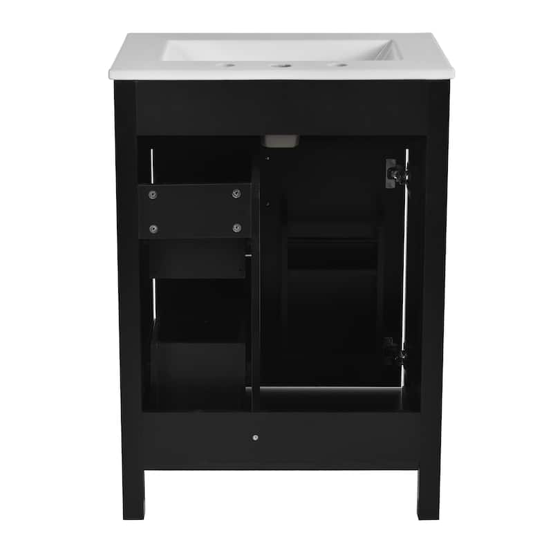 24-Inch Bathroom Vanity with Ceramic Sink, 1 Soft Close Door, 2 Soft Close Drawers, and Double Storage Racks on the Door