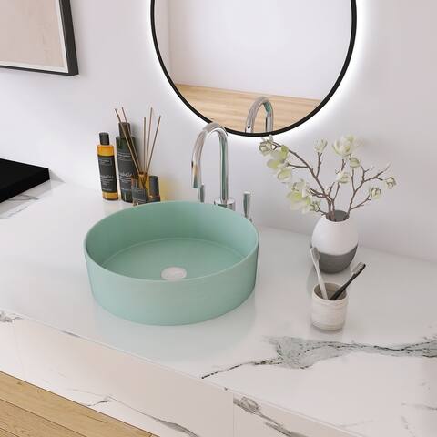 BNK 16 inch White Ceramic Circular Vessel Bathroom Sink