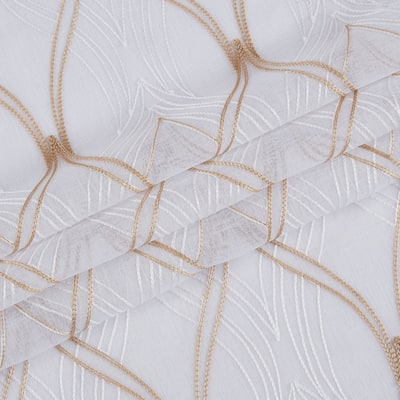 HomeRoots Set of Two 96" Gold and White SemiSheer Curtains - 96" x 76"