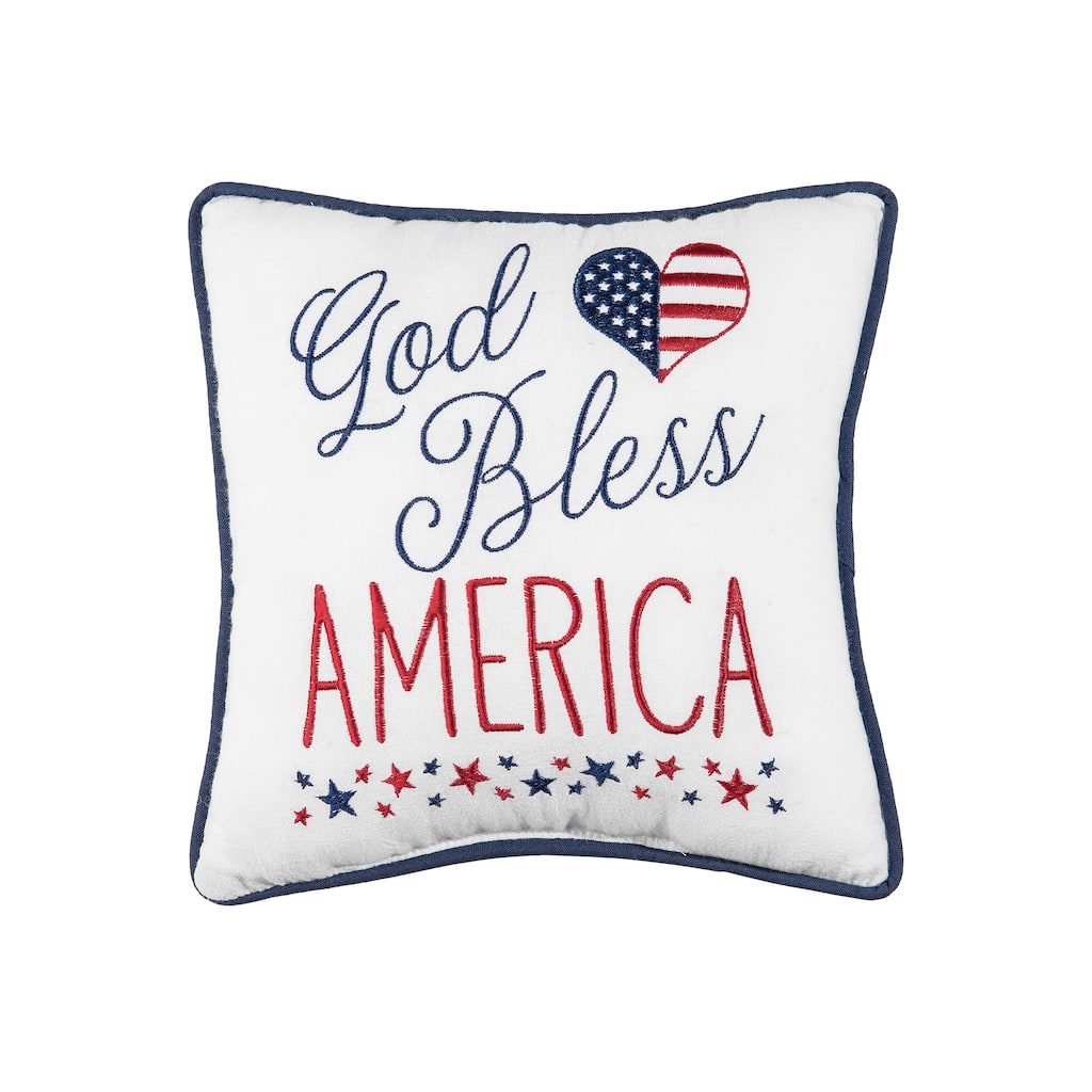 10" x 10" God Bless America Americana July Fourth Embroidered Throw Pillow