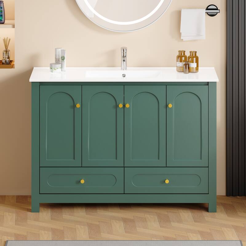 48" Green Bathroom Vanity with Ceramic Sink Combo