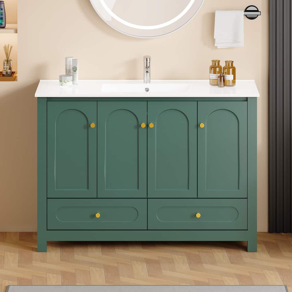 48" Green Bathroom Vanity with Ceramic Sink Combo