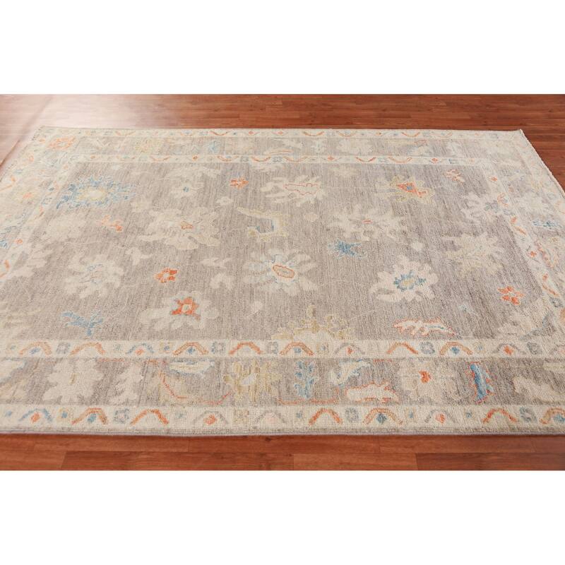 Hand Knotted Oriental 100% Wool Carpet Transitional All-Over Greys & Charcoal Oushak Area Rug - 8' 11'' X 5' 10''
