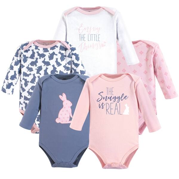 slide 1 of 1, Yoga Sprout Baby Girl Cotton Long-Sleeve Bodysuits 5pk, Snuggle Bunny 0-3 Months - Snuggle Bunny