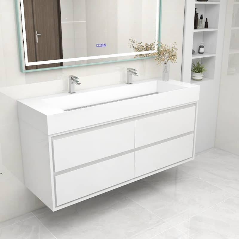 Victoria 60" Wall Mounted Modern Vanity with Double Acrylic Sink