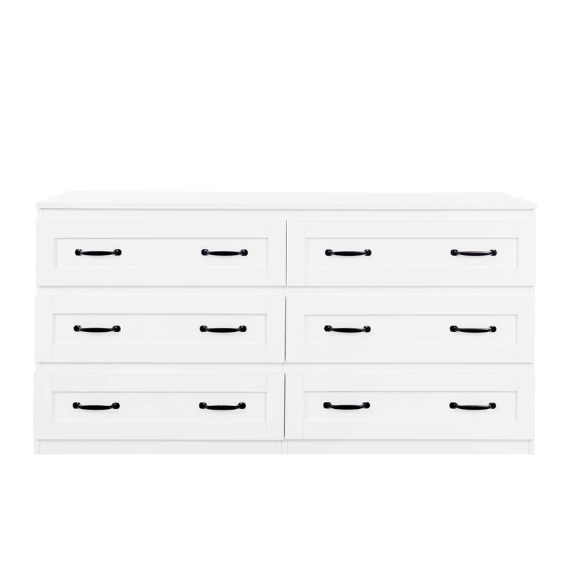Modern Black Side Cabinet with 6 Drawers ,Wood Chest of Drawers with Metal Handle, Storage Organizer for Living Room