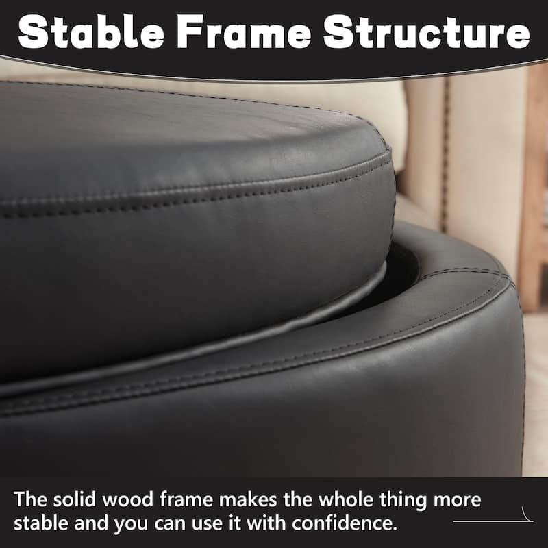 Faux Leather Round Storage Ottoman