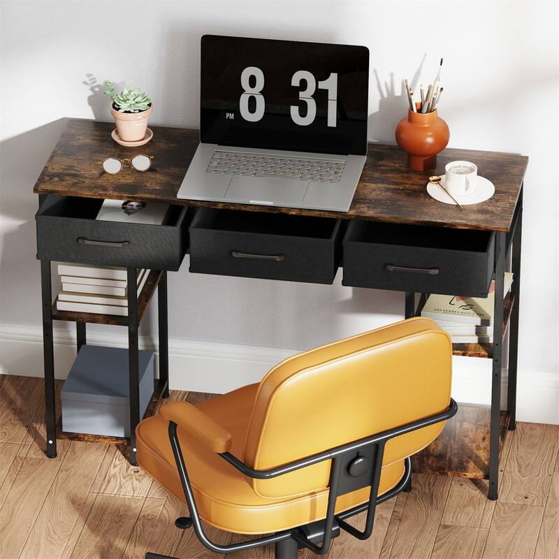 Steel Computer Desk with Drawers and Adjustable Shelves