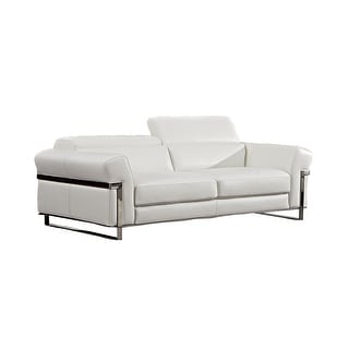 Leatherette Adjustable Headrest Sofa with Stainless Steel Frame, White ...