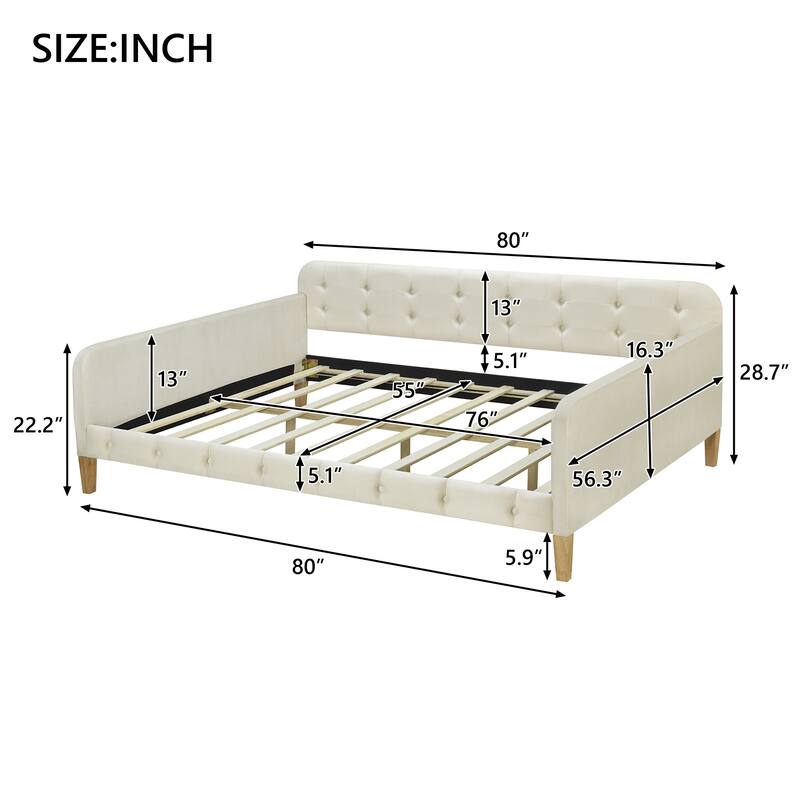 Full Size Upholstered Daybed with Velvet Fabric, Solid Wood Frame, Slat Support, No Box Spring Needed