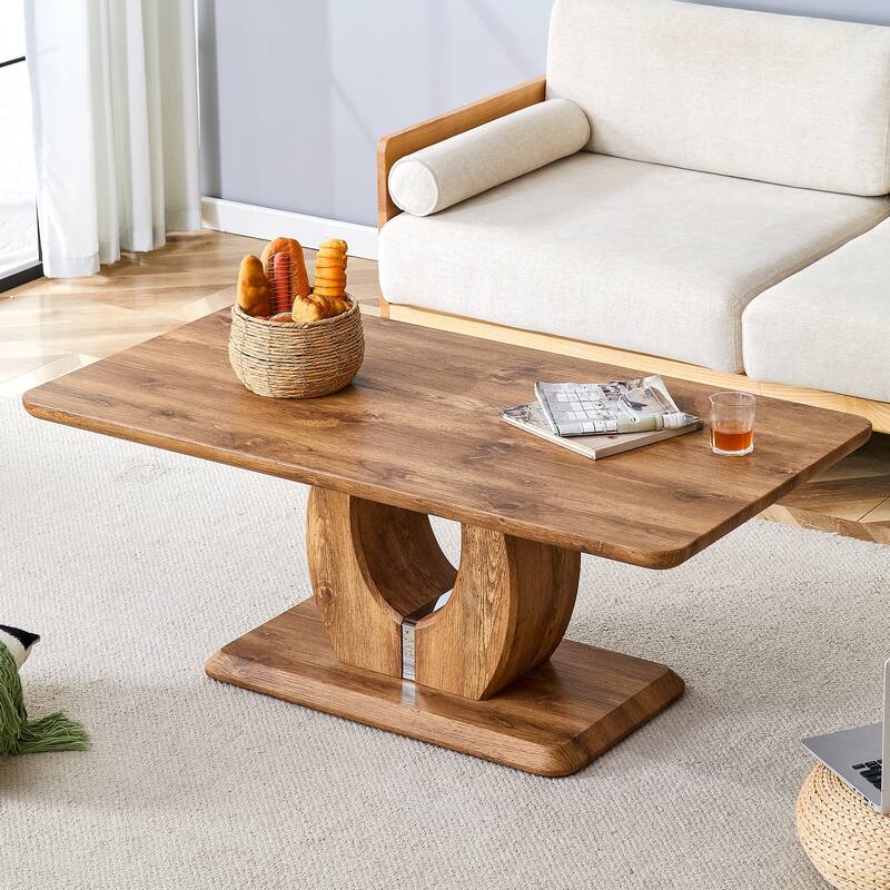 Modern Simple Luxury Wood Color Rectangular Coffee Table with Thickened Base for Dining Room Living Room Terrace Kitchen - Bown