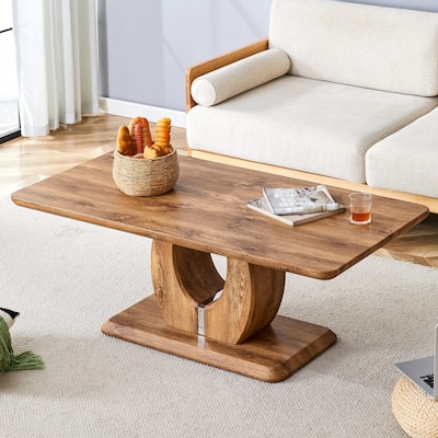 Modern Simple Luxury Wood Color Rectangular Coffee Table with Thickened Base for Dining Room Living Room Terrace Kitchen