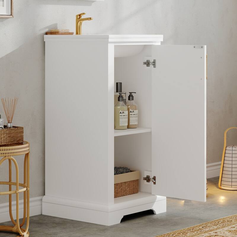 16'' Freestanding Bathroom Vanity with Single White Integrated Ceramic Sink - 16.5'' x 16.5'' x 34''