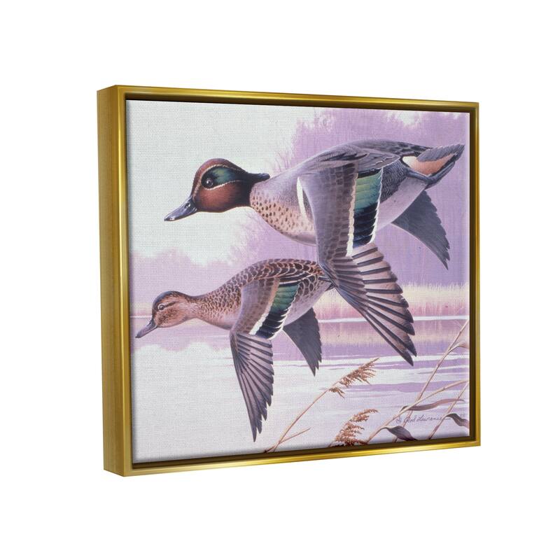 Stupell Flying Mallards over Lake Framed Floater Canvas Wall Art Design by Rod Lawrence On