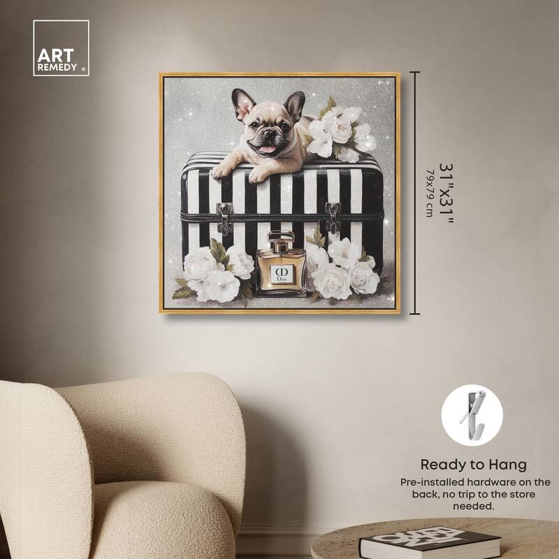 Frenchie Luggage Flowers Canvas by Art Remedy