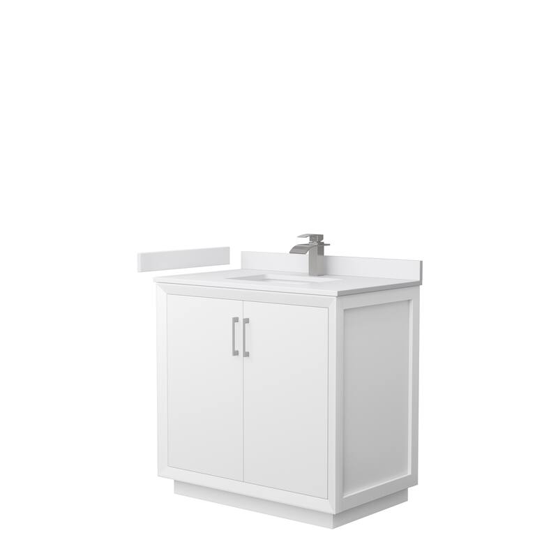 Strada 36-Inch Single Vanity Set, Cultured Marble Top - White, Nickel Trim, White Cultured Marble Top