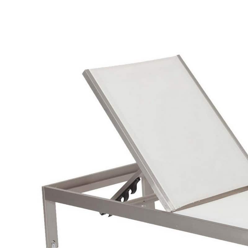 Metal Adjustable Lounger with Slatted Side Table, Set of 4, Gray and White