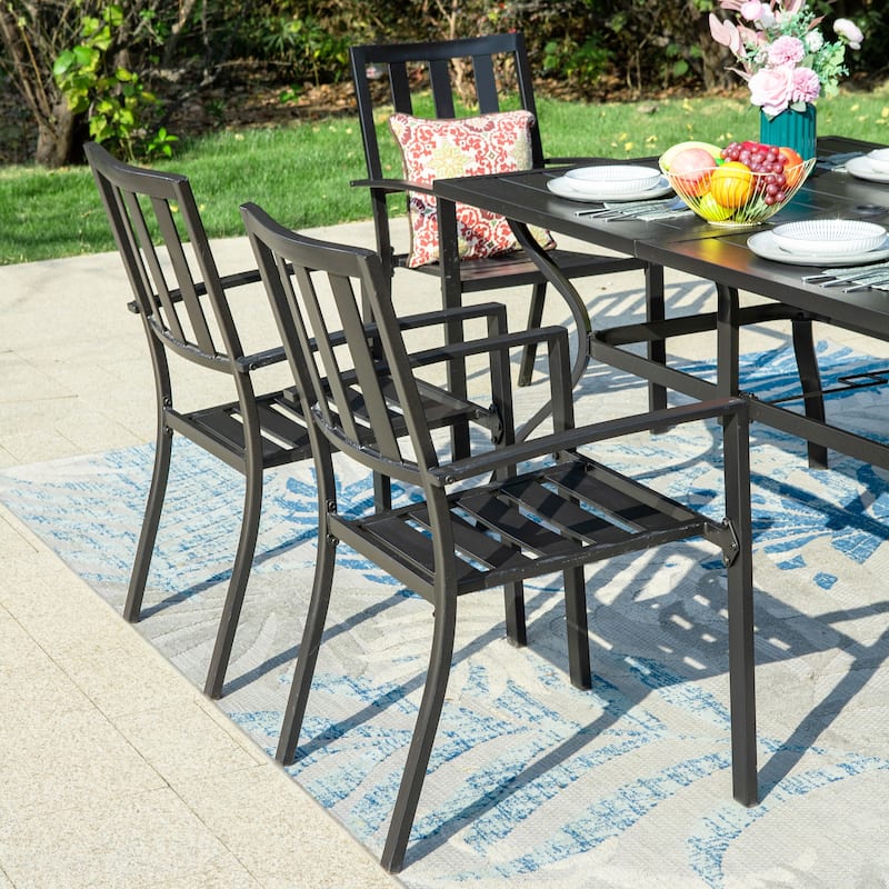 MAISON ARTS 7-piece Outdoor E-coating Metal Patio Dining Set with Stackable Chairs