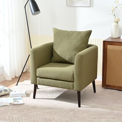 Fabric Accent Chair with Pillow, Ergonomic Upholstered Single Sofa Chair, Lounge Reading Chair with Tapered Wooden Legs