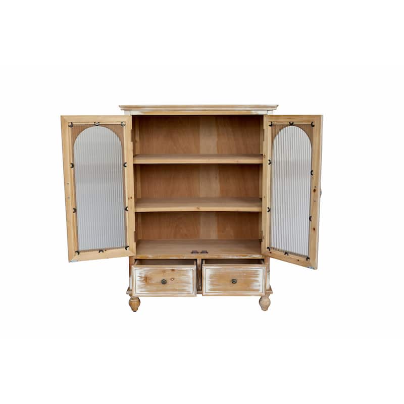 Farmhouse Storage Cabinet,Wood Kitchen Pantry Cabinet with 2 Glass Doors & 2 Drawers,Freestanding Buffet Cupboard with Shelves