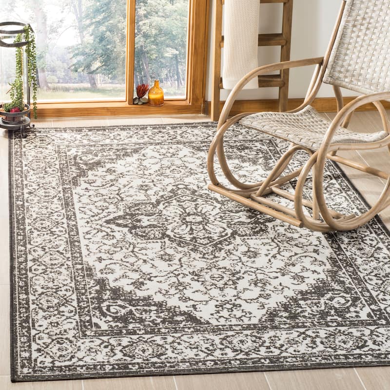 SAFAVIEH Linden Louann Indoor/ Outdoor Waterproof Patio Backyard Rug - 3' x 5' - Light Grey/Charcoal