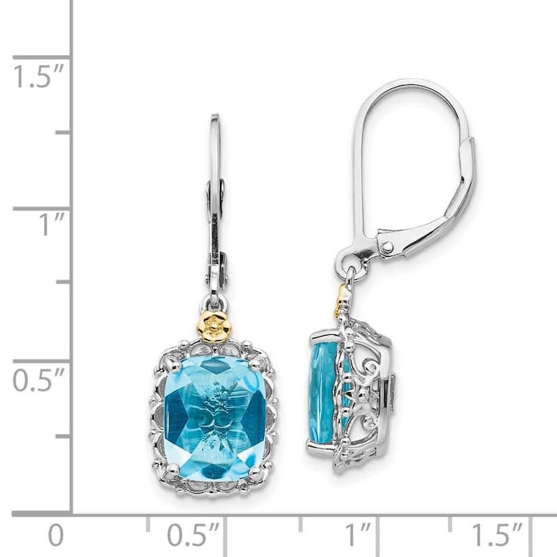 Curata 925 Sterling Silver With 14k Cushion Blue Topaz Leverback Earrings 32x10mm