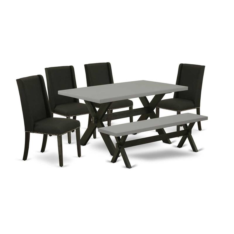 HomeStock 6-Pc Rectangle Natural Oak Finish Solid Wood Top Dining Table with 1-Bench, 4-Chairs