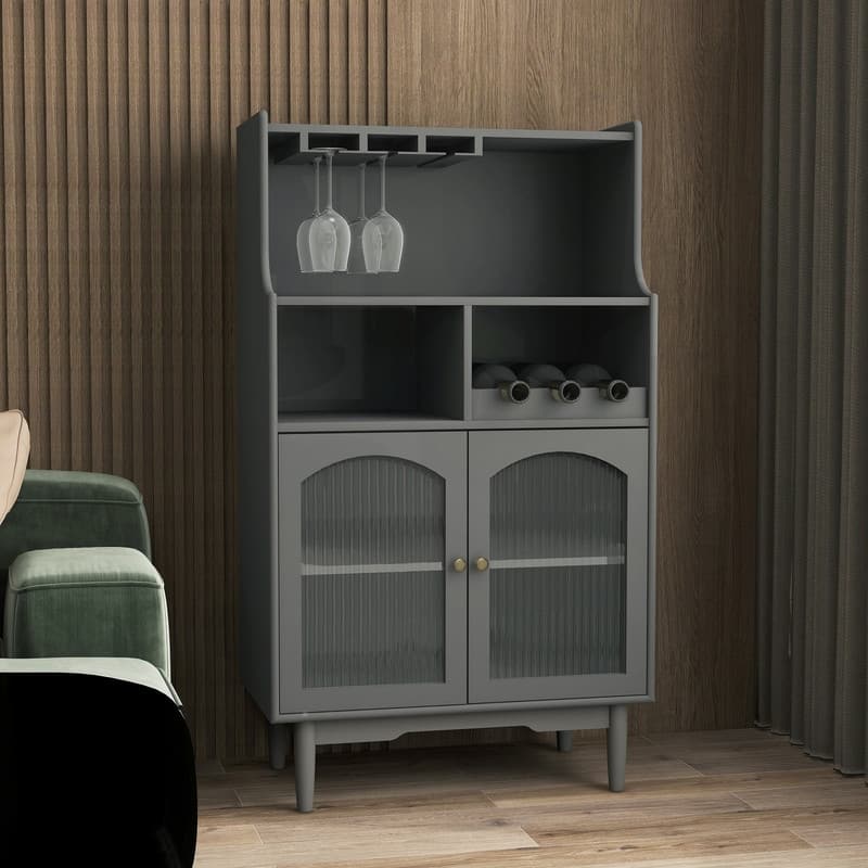 Modern Wine Cabinet Sideboard with Removable Rack and Wine Glass Rack and 2-Door Glass Cabinet for Living Room, Dining Room